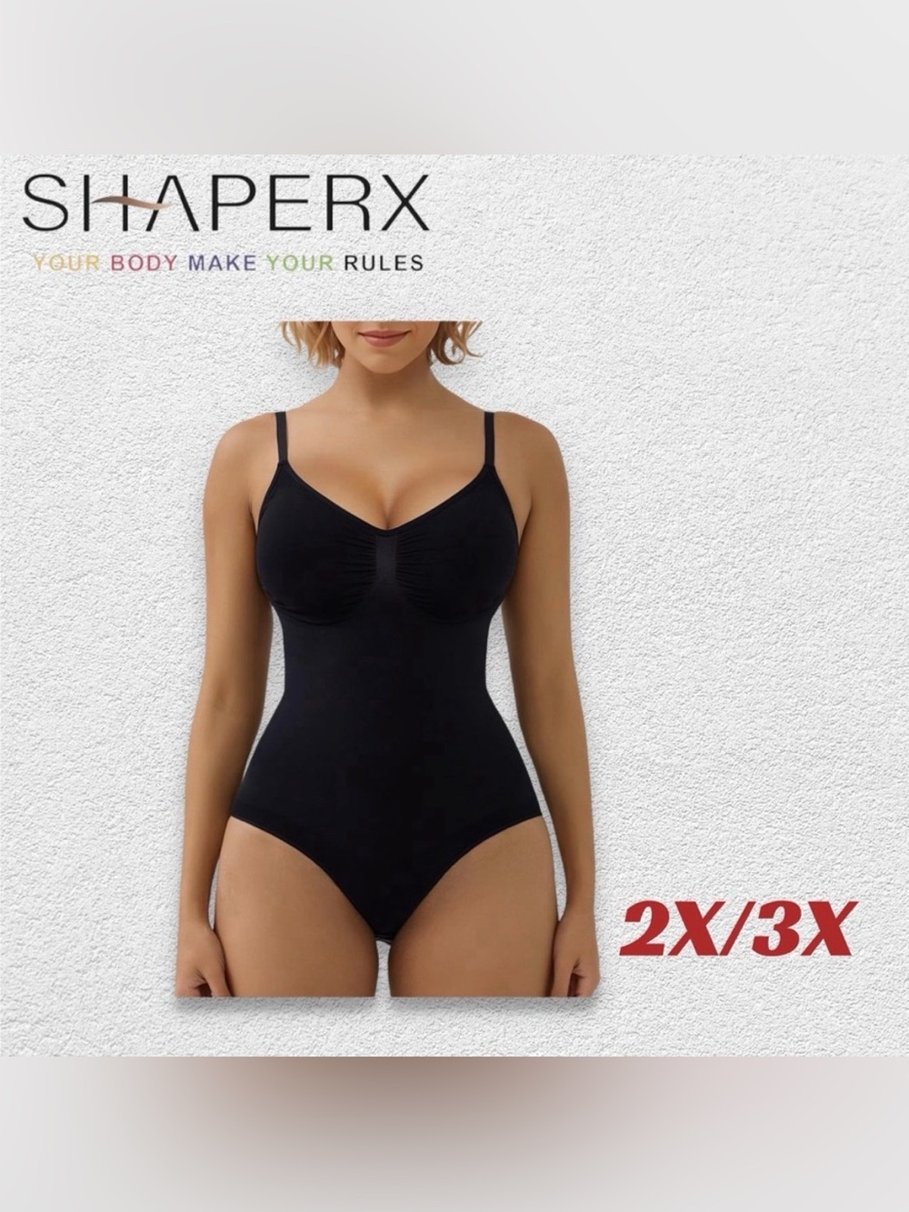 👍GUC SHAPERX | 2X-3X | BLACK Shaperwear bodysuit camisole & brief**